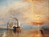 London National Gallery Top 20 13 JMW Turner - The fighting Temeraire JMW Turner - The Fighting Temeraire, 1838, 91 x 122 cm. This painting was voted #1 in the 2005 BBC Greatest Painting in Britain Poll. Although Turner painted many years before the Impressionists, I consider him the true first Impressionist. The Temeraire was a famous ship that had helped Nelson's victory at the Battle of Trafalgar in 1805. The painting shows the ship as she makes her last voyage before being broken up for salvage. Turners brilliant sunset bathes her in light, celebrating her glorious victory. The golden sky contrasts with the dark, modern tug that pulls the majestic old ship to her deathbed. The painting, which Turner called his favourite, is also regarded as a reflection by the artist on his own age and death.
